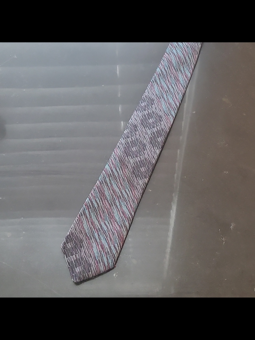 80s Sabina Men's Gray Blue Pink Striped Woven Polyester Skinny  Necktie